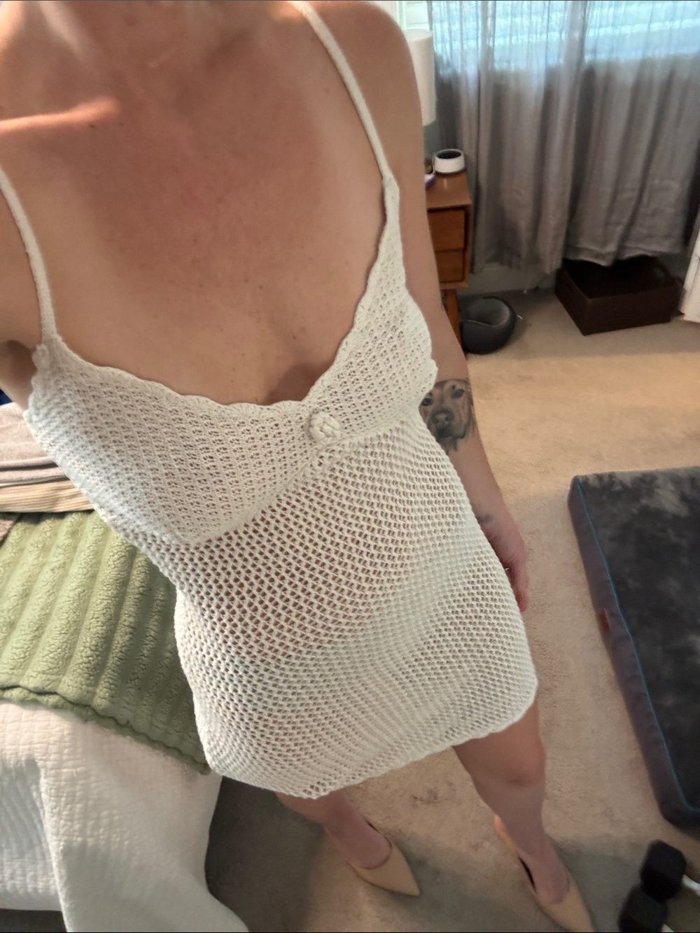 Frankie's Bikinis White Crochet Slip Dress with Scallop Trim - Picture 1 of 4